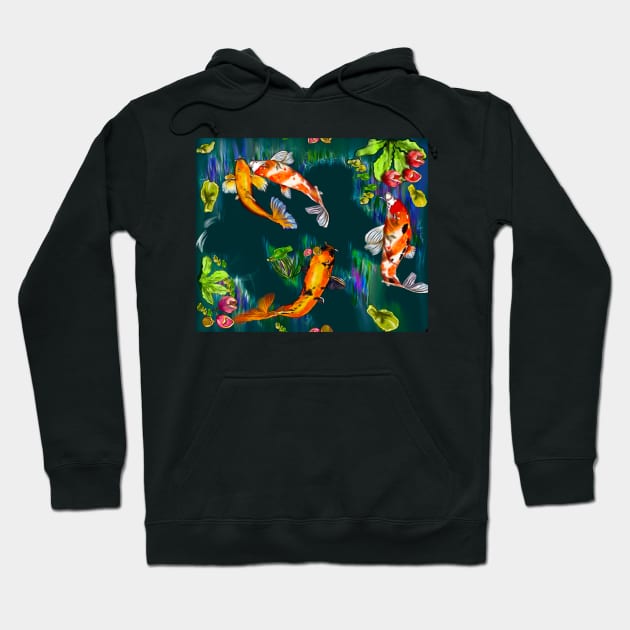 Best fishing gifts for fish lovers 2022. Koi fish swimming in a koi pond Pattern 4 fish Hoodie by Artonmytee